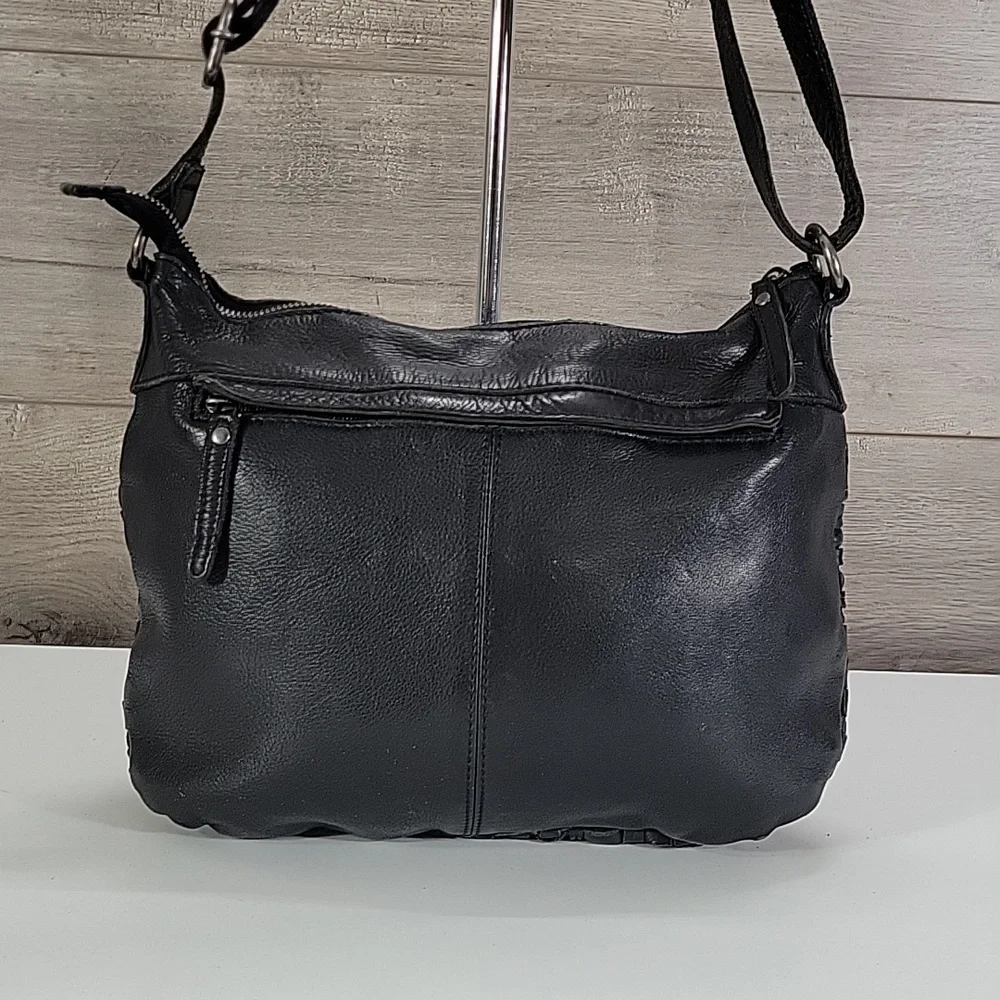 Vilenca Holland for Anthropologie Black Woven Leather Crossbody Bag